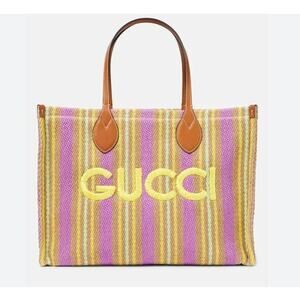 Gucci Jute Tote with Brown Leather Trim NWT